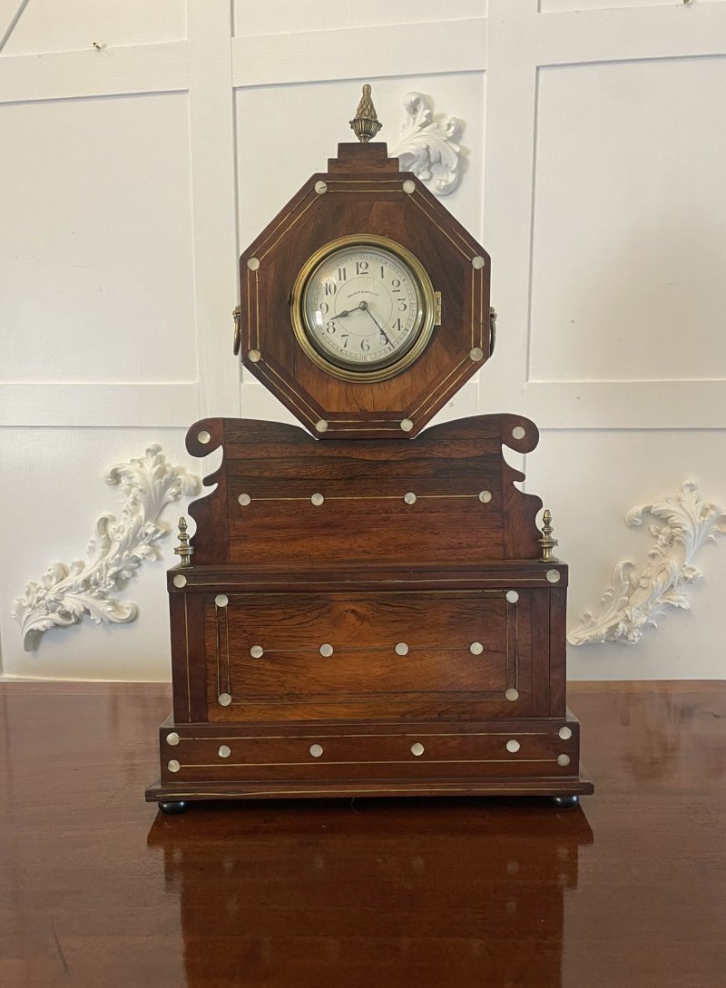 Antique Rosewood Inlaid Mantle Clock by Walker and Hall - Image 6